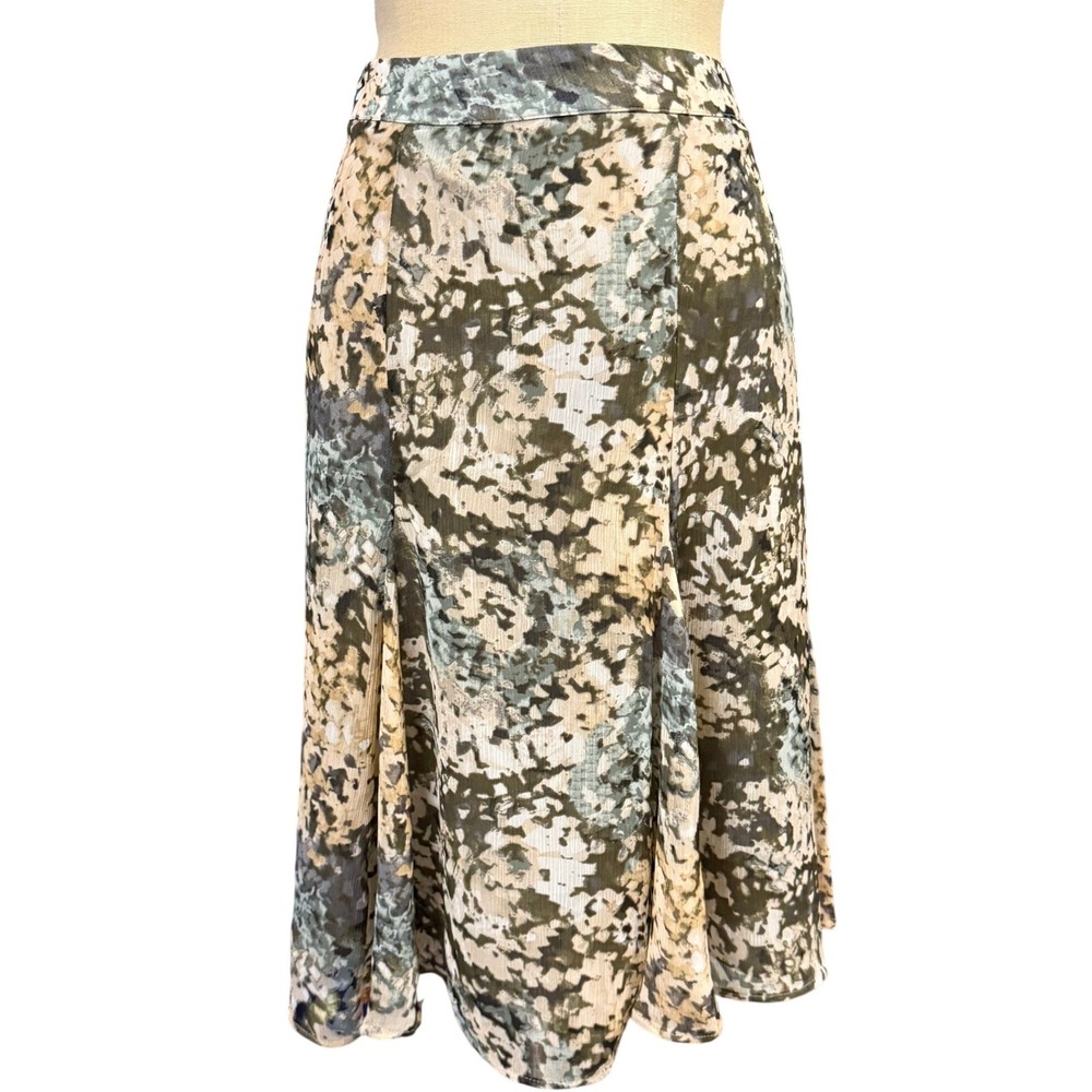 Jaclyn Smith L Abstract Gored Midi Skirt Olive Green Earthy Goblin Fairy Grunge